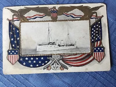 Vintage  U.S.A. Patriotic Postcard: Warship 1909 Postmark  (Embossed) • $4.99