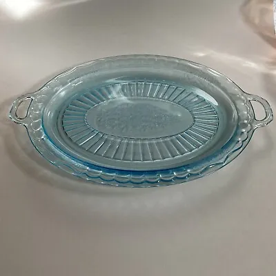 Anchor Hocking Mayfair Open Rose Blue Depression Glass 12  Open Handle Platter • $61.95