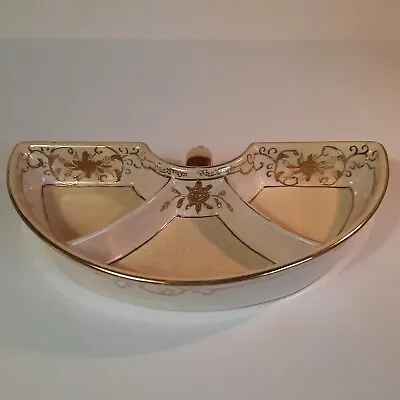 1920s Vintage Japanese Hand Painted Gold Gilded Design Sectioned Halfmoon Dish • $23.95