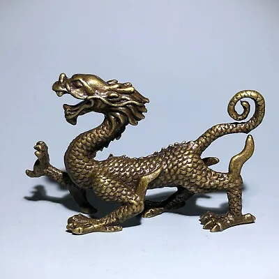 Chinese Old Vintage Solid Brass Handwork Collectible Dragon Ornament Statue • $15.12