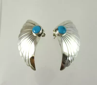 Vintage Sylvia Chee .925 Sterling Silver Turquoise Statement Earrings Large 2  • $76