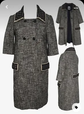 $1195 New M By Missoni 42 6 Tweed Car Coat Crochet Trim Jacket Gray Black Trench • $222.22