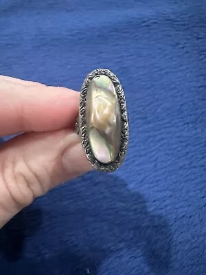 Vintage Sterling Silver 925 Blister Pearl  Mother Of Pearl Ring Size 2 • $63.99