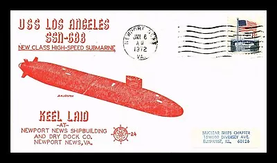 SUBMARINE SSN 688 KEEL LAYING Uss Los Angeles 1972 RED CACHet Newport News COVER • $1.90