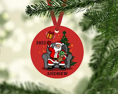 Santa & Baby Yoda Grogu Personalized Metal Ornament Gift Tag 2023 W/ Name • $10.79