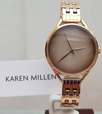 KAREN MILLEN Rose Gold Bracelet Ladies Watch Slim Bracelet RRP £189 NEW (KM57 • £57.99