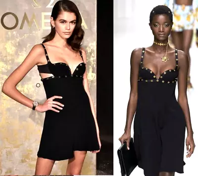 VERSACE Tribute 2018 Runway Medusa Logo Black Cutout Cocktail Dress US 0 2 IT 38 • $1471.04