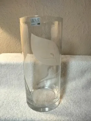Slovenia Mikasa 10  Tall (4 1/4  Diameter) Frosted Etch Cut Cylinder Leaf Vase • $12.50