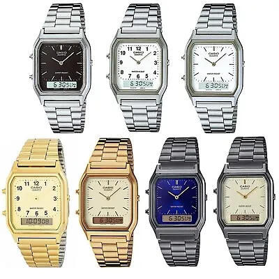 Casio AQ-230 Series Black White Gold Face Dual Time Unisex Digital Analog Watch • $96.95