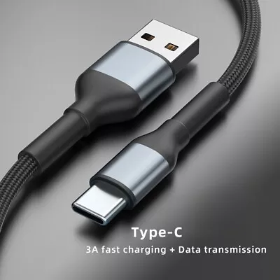 USB To USB-C Fast Charging Cable Braided 3A Phone Charger Data Sync Lead 1m 2m • £3.59