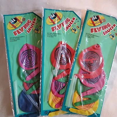 Set Of 3 Pkgs Of Retro Flying Saucer Balloon Toys Vintage 4 New In Ea Pkg. • $5.95