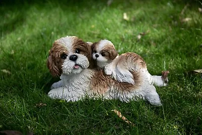 Mom & Baby Shih Tzu Dog Resin Garden Statue Garden Decor Home Decoration Gift • £54.04