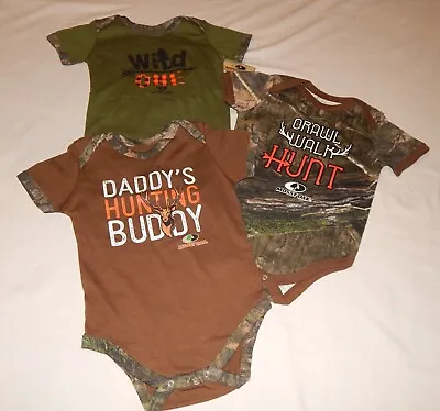 Baby Boys Mossy Oak 3 Pc Pack Bodysuit Set Size 3/6 12 18 24 Months Camo Outfit • $25.84