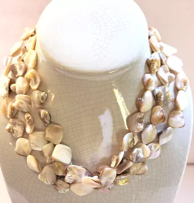 Vintage Blister Pearl Petals 3 Strand Necklace Large Lustrous Irregular Pearls • $16
