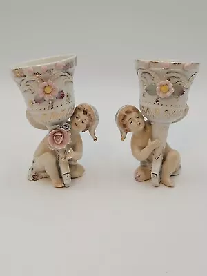 Vintage Numbered Thames Cherub Candle Holders Flowers Porcelain 6 X3 X4  Read • $15