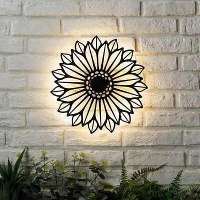 Solar LED Light Flower Designed Metal Wall Art Panel Garden Patio Fence Outdoor • £14.95