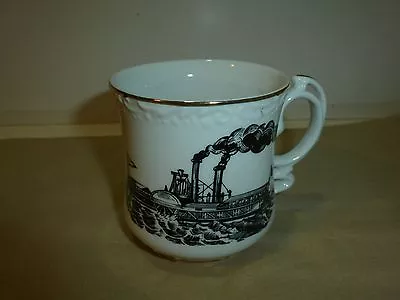 Vintage Mustache Cup Black/White Steamboat Image Gold Tone Rim • $14.99