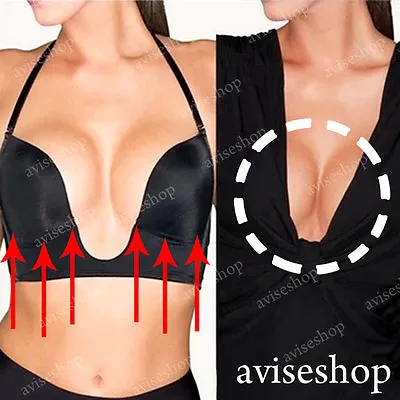 Ultra Deep U Plunge Push Up V Bra 3 Way Straps Convertible Padded Cleavage Top • $16.15