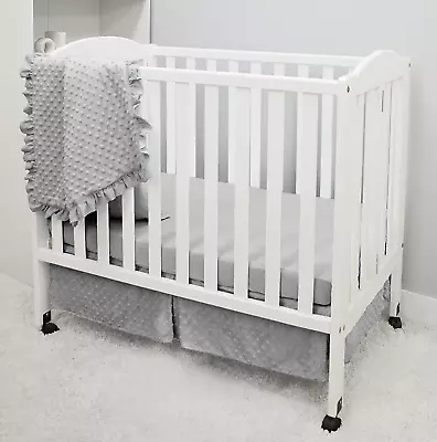 Heavenly Soft Minky Dot 3-Piece Mini/Portable Crib Bedding Set Grey For Boys A • $99.01