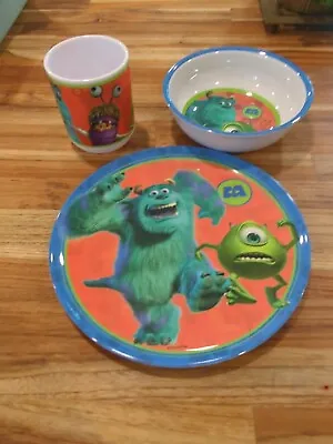 MONSTERS INC Mike Sully Boo Kids’ Plate Bowl Cup Set ZAK’S Melamine Plastic HTF • $30