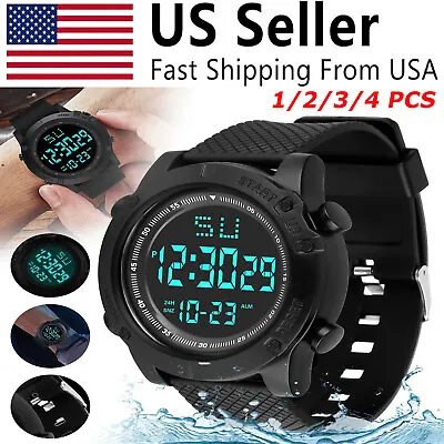 Men's Waterproof Military Tactical LED Digital Sports Watch Backlight Wristwatch • $7.69