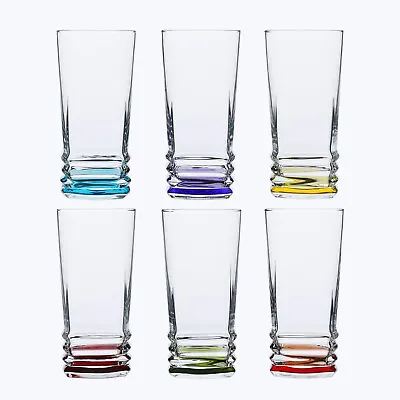 6pcs Coloured Base Highball Drinking Glasses. Water Cocktail Glass Set. (335 Ml) • £14.95
