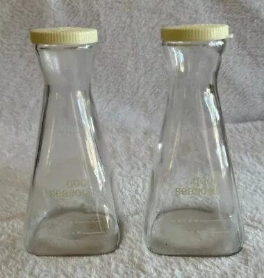 Vintage Good Seasons Glass Salad Dressing Bottles Cruet Yellow Caps 6 1/2” Tall • $15.95