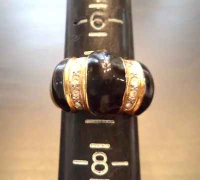 Stunning Vintage Estate Rhinestone Black Enameled Gold Tone Sz 7 Ring!!! 1590m • $4.36