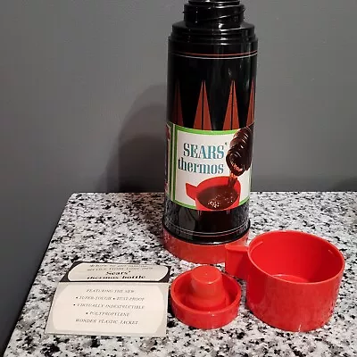 Vintage NOS Sears Roebuck Alladin Pint Thermos MCM Style Black Red Diamonds • $35