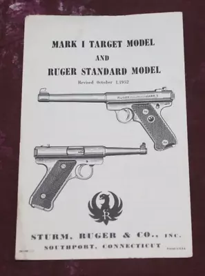 Vintage 1957 Ruger Mark I Target Model & Ruger Standard Model Manual • $13.49