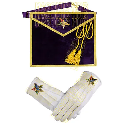 Handcrafted Purple Velvet OES Worthy Patron Masonic Apron With Lambskin Gloves • $59.99