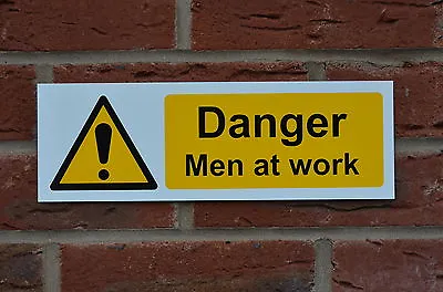 DANGER MEN AT WORK Semi-rigid Plastic Sign 300mmx100mm Hazard Warning Property • £1.89