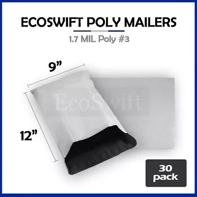 30 9 X 12 EcoSwift White Poly Mailers Shipping Envelopes Self Seal Bags 1.7 MIL • $4.69
