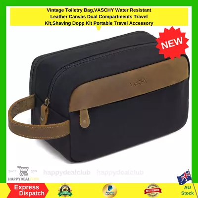 Vintage Toiletry BagVASCHY Water Resistant Leather Canvas Dual Compartments NEW • $44.99