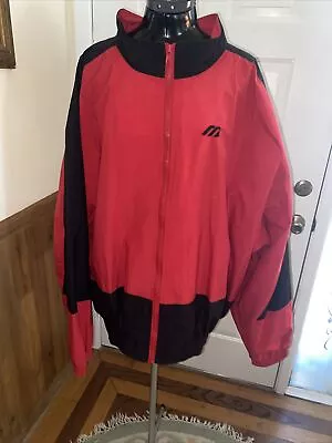 Vintage Mizuno Medium Windbreaker Warm Up Jacket Zip Up ￼ Rain Red Black 2XL • $17.99