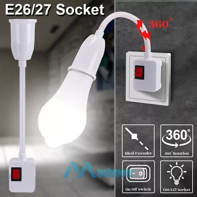 E26 E27 LED Light Bulb Holder Flexible Extension Adapter Socket On/Off Switch US • $7.89