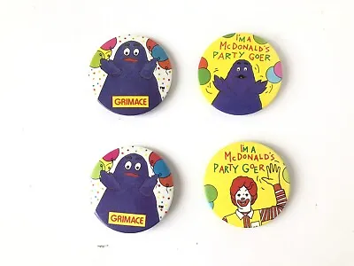 Set Of Mcdonalds Vintage Pin Badges - 2x Party Goer And 2x Grimace • £7.95