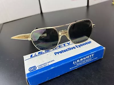 VTG U.S. SAFETY GOLD/ Dark Lense FRAME SAFETY  EYEGLASSES AVIATOR Z87.1 • $24.95