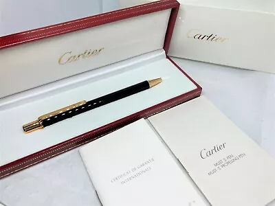 Auth CARTIER Must De II Lacquer Gold-Plated Ballpoint Pen ST150148 W Box & Case • $280