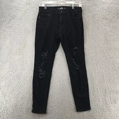 Hollister Super Skinny Jeans Mens 30x30 Black Low Rise Distressed 5 Pockets Zip • $23.74