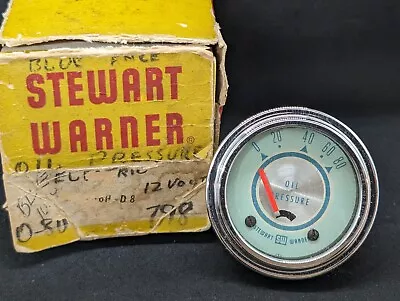 NOS 1960s STEWART WARNER 2 1/16  BLUE LINE 80LB 12V OIL PRESSURE CLUSTER GAUGE • $249.99