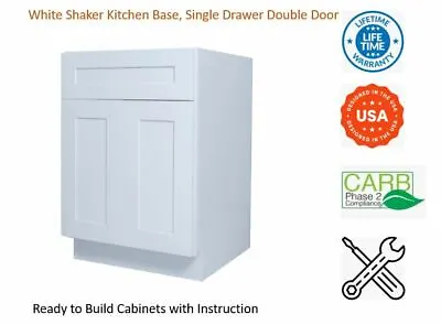 $245 • Buy White Shaker Kitchen Base Cabinet, Single Drawer & Double Door