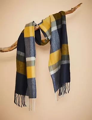 AU OSFA KATIES - Womens Scarf -  Blue Yellow Plaid Scarf • £25.22