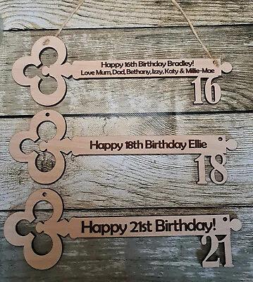 Personalised Birthday Gift 21st 18th 16th Engraved Wooden Key Keepsake Plaque • £8.99