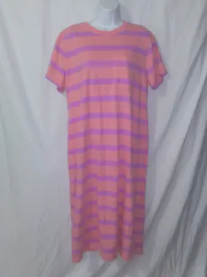 £14.82 • Buy Coral Lavender Striped Hospital Recovery Gown~Open Tie Back~Women's Medium~VB