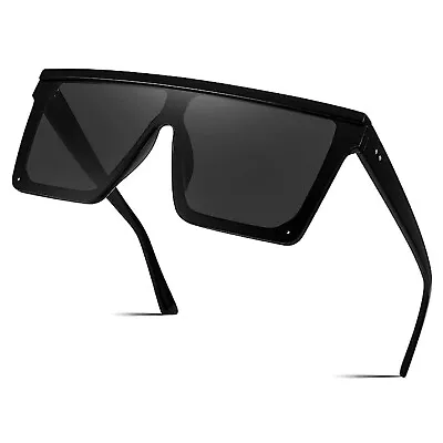 Square Oversized Sunglasses For Women Fashion Flat Top Large Black Frame Shades • $10.99