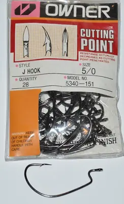 Owner Cutting Point J Hook 28 Per Pack 5/0 5340-151 Pro Value Pack • $21.95