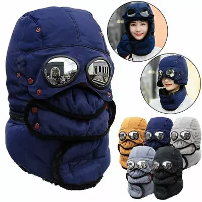 Trapper Hat With Goggles Winter Aviator Hat With Ear Flaps Face Dustproof Cover • $16.59