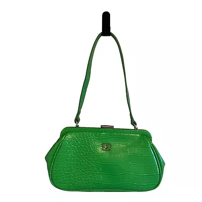 Tommy Hilfiger Lime Green Croc Embossed Small Shoulder Purse Handbag Wedding VTG • $29.99