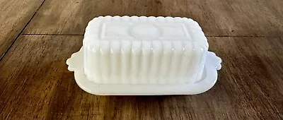 RARE 1950'S Hazel Atlas White Milk Glass Half 1/2 Stick Butter Dish & Lid • $18